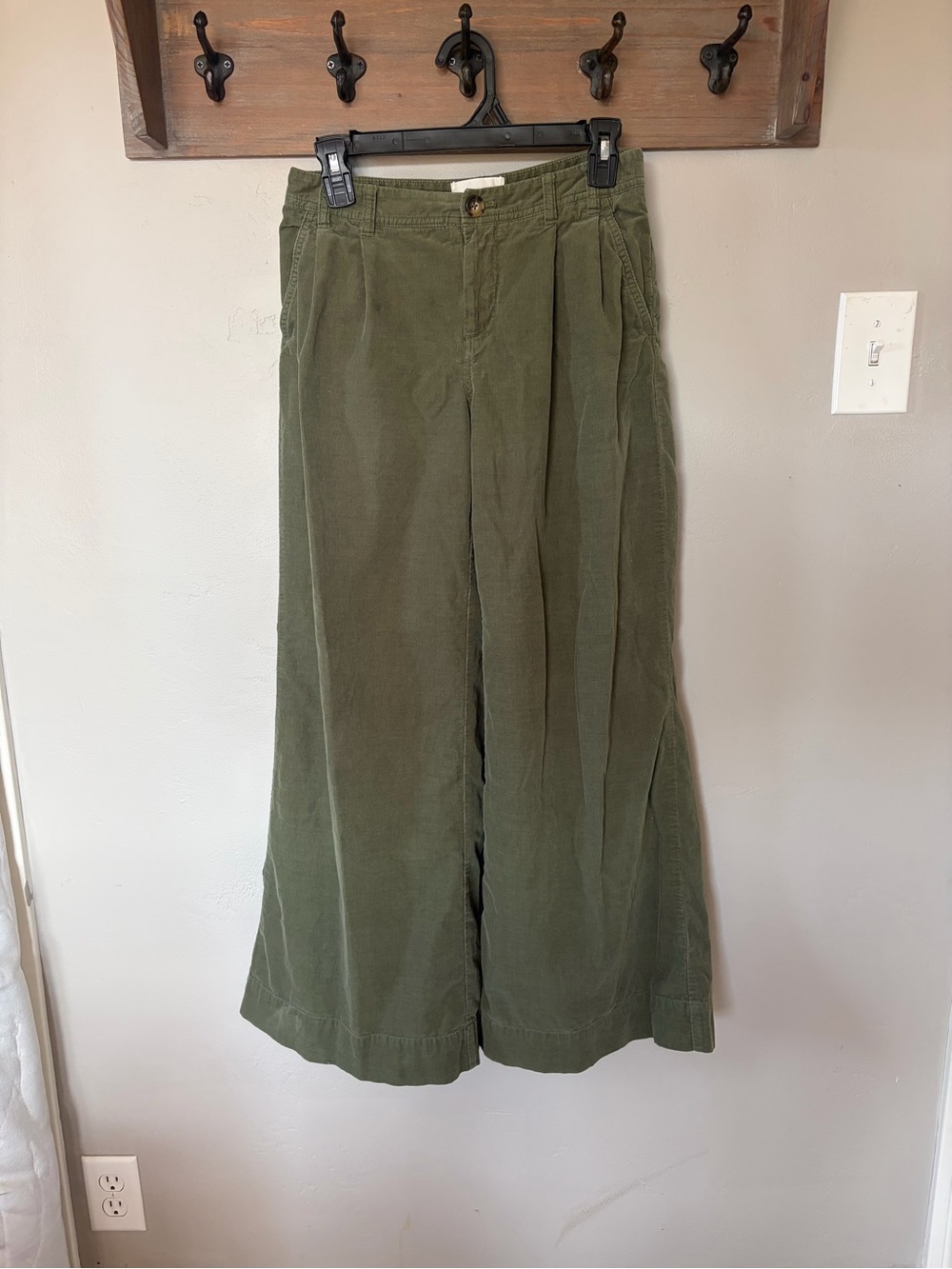 Anthropologie Olive Green Wide-Leg Corduroy Pants